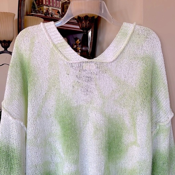 NWOT POL White & Mint Green Lace Up V-Neck Oversized Knit Sweater Casual Spring - Picture 8 of 13